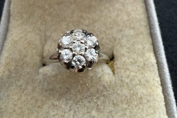 554.JPG 14K WHITE GOLD BAND AND DIAMOND CLUSTER RING
