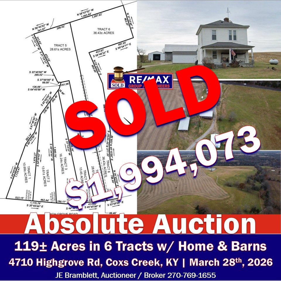 Absolute Auction | 4710 Highgrove Rd, Coxs Creek, KY | 119 Acres, Home, & Barns | March 28th 2026 @ 11:00am EDT
